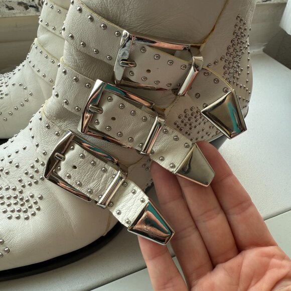 Chloe Suzanna White Studded Ankle Western Booties 35 - Picture 4 of 16